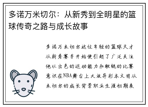 多诺万米切尔：从新秀到全明星的篮球传奇之路与成长故事